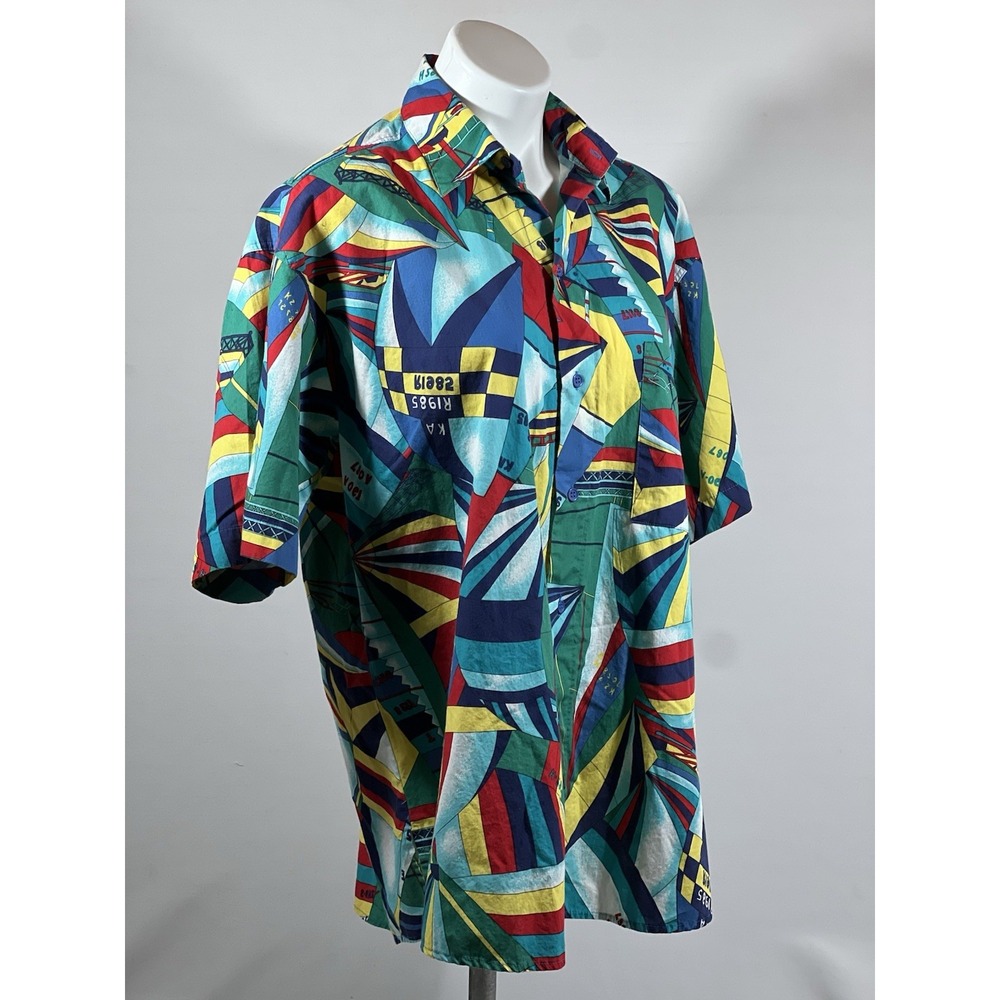 Gottex Womens Medium Nautical Print Shirt Cotton Short Sleeve Beach Resort Wear